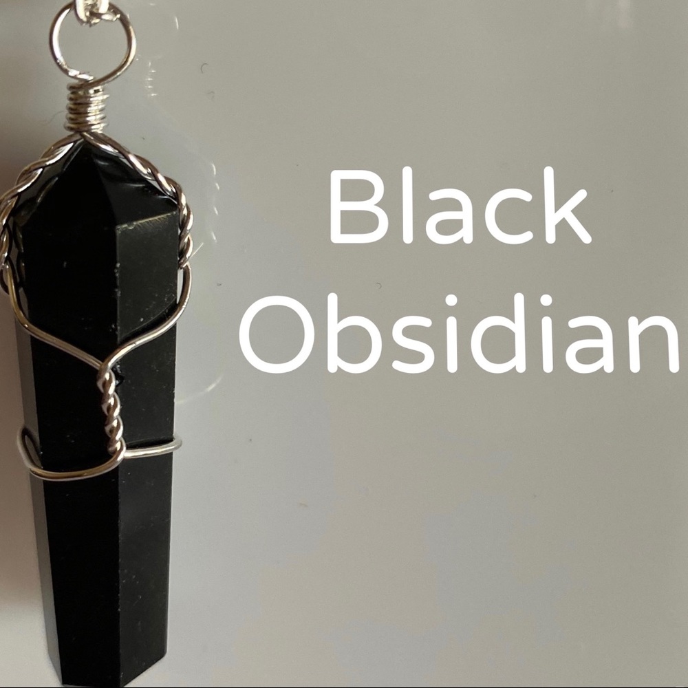 Black Obsidian 18” Wire Wrapped Necklace NEW